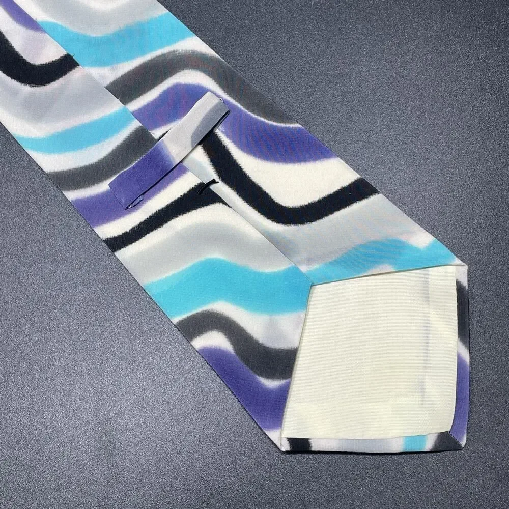 VTG Marienbad Abstract Wavy Necktie Blue Purple Black Designer 3.5” Post Modern